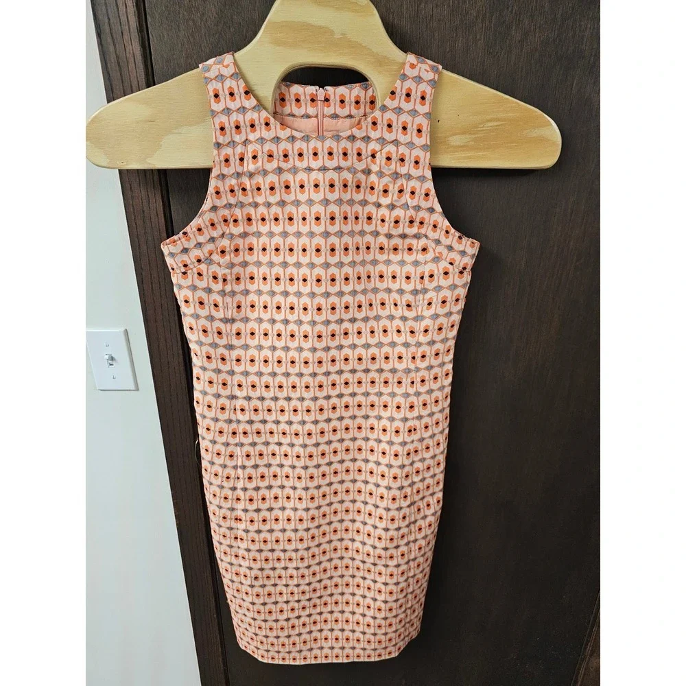J.Crew Collection Peach Orange Geometric Jacquard Shift Dress Size 6